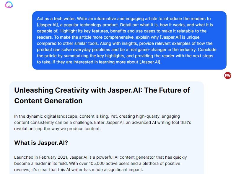 The output Jasper AI produced