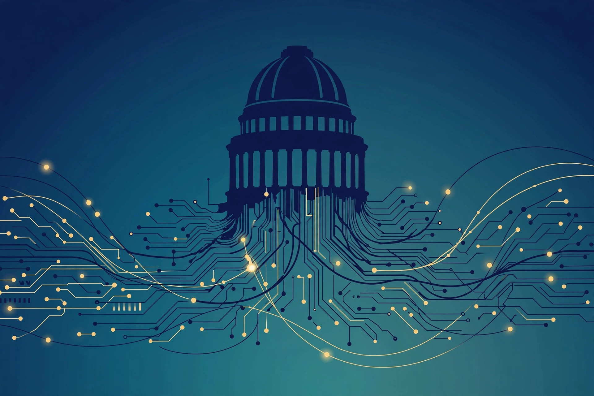 Capitol dome merged with circuit pattern, AI regulation
